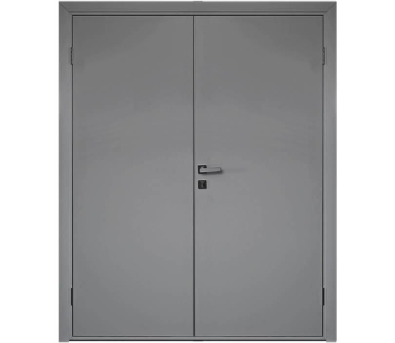 Влагостойкая дверь ПВХ EtaDoor глухая серая двухстворчатая с ПВХ кромкой
