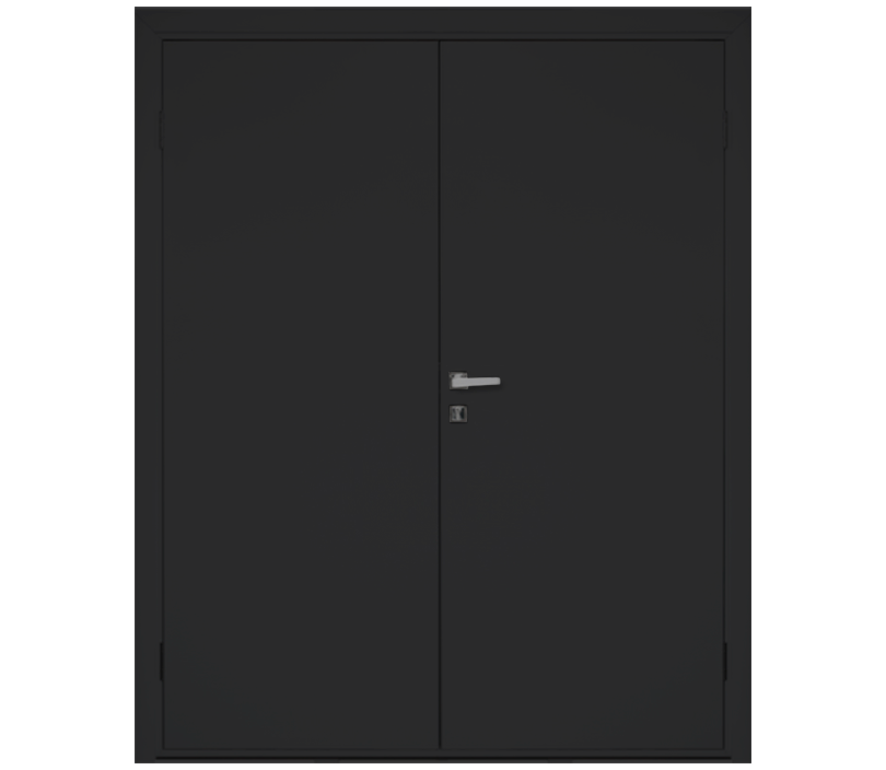 Влагостойкая дверь ПВХ EtaDoor глухая черная двухстворчатая с ПВХ кромкой