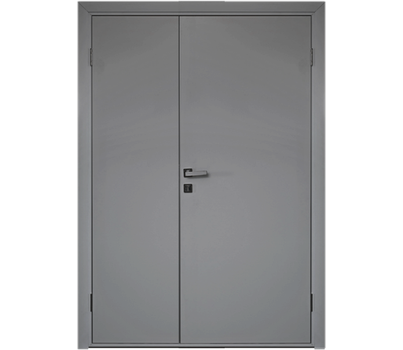 Влагостойкая дверь ПВХ EtaDoor глухая серая полуторастворчатая с алюминиевой кромкой