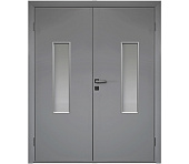 Влагостойкая дверь ПВХ EtaDoor с окном серая двухстворчатая с алюминиевой кромкой