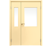 Влагостойкая дверь ПВХ EtaDoor с окном ванильная полуторастворчатая с алюминиевой кромкой