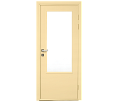 Влагостойкая дверь ПВХ EtaDoor с окном ванильная одностворчатая с ПВХ кромкой