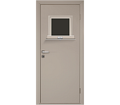 Влагостойкая дверь ПВХ EtaDoor с передаточным окном бежевая одностворчатая с ПВХ кромкой