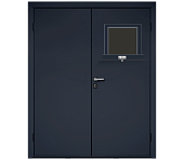 Влагостойкая дверь ПВХ EtaDoor с передаточным окном цвет антрацит двухстворчатая с алюминиевой кромкой