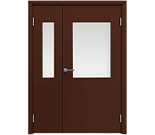 Влагостойкая дверь ПВХ EtaDoor с окном коричневая полуторастворчатая с ПВХ кромкой